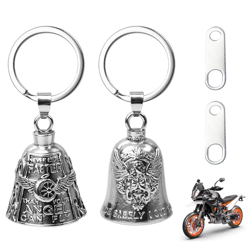 Molirex 2 pièces Clochettes de moto, Clochette porte-bonheur Guardian Bell pour moto, Clochette de moto en acier inoxydable, Reitglocke, avec porte-clés et anneau pour hommes et maris, protection et