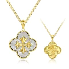 Gold chain cream clover necklace