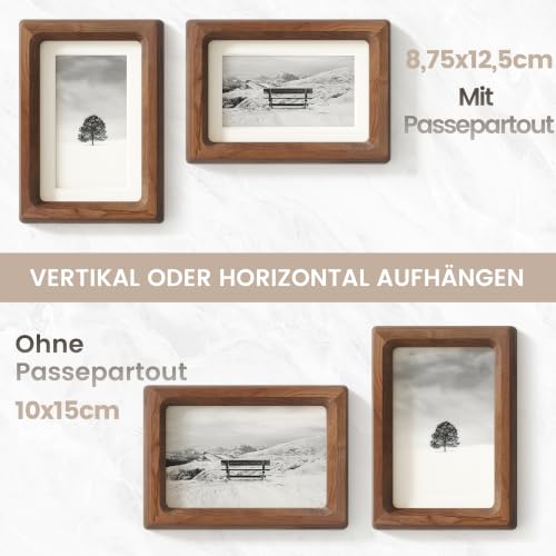 FLYJOE 10x15 cm Bilderrahmen, Massivholz Walnuss-Fotorahmen, Gehärtetes Glas, Handgefertigte Abgerundete Ecken… – Ansicht 4