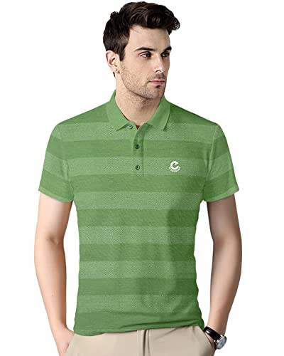 EYEBOGLER Men’s Trendy Polo Neck Half Sleeves Regular Fit Striped T-Shirt