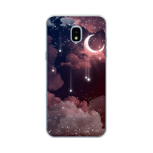 KARTXITAI Case Compatible with Samsung Galaxy J3 2018,Shockproof Slim Thin Silicone Protective Anti-Fingerprint Anti-Scratch Anti-Fall Phone Cover - Stars,Moon,Clouds,Sky