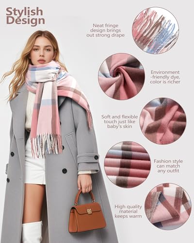 Winter Scarfs for Women - Womens Scarf Fashion Cashmere Scarf Plaid for Winter, Long Blanket, 79" x 23"3