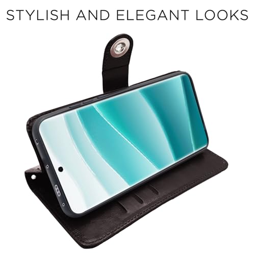 Image of Pikkme Flip Cover Leather Finish | Inside TPU with Card Pockets | Wallet Stand and Shock Proof | Complete Protection Button Flip Case for Redmi Note 14 Pro /Redmi Note 14 Pro Plus 5G(Coffee)