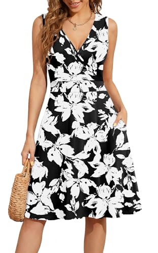 Image of WEACZZY Women's Summer Sleeveless Casual Dresses V-Neck Wrap Floral Holiday Tank Dress Flowy Beach Sundress with Pockets