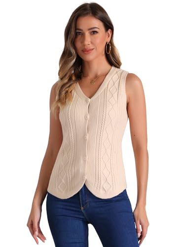 Allegra K Women's Sweater Vest Casual V Neck Button Down Sleeveless Knitted Cardigan