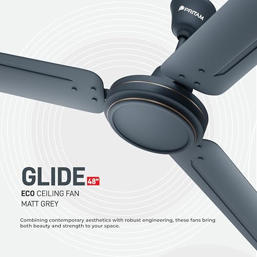 Image of Pritam Glide Ceiling Fan 48 Inch | High Speed Ceiling Fan with Powerful Air Delivery | Energy Efficient Motor | Fan for Home, Bedroom, Living Room & Office | Low Noise & Durable (Matt Grey)