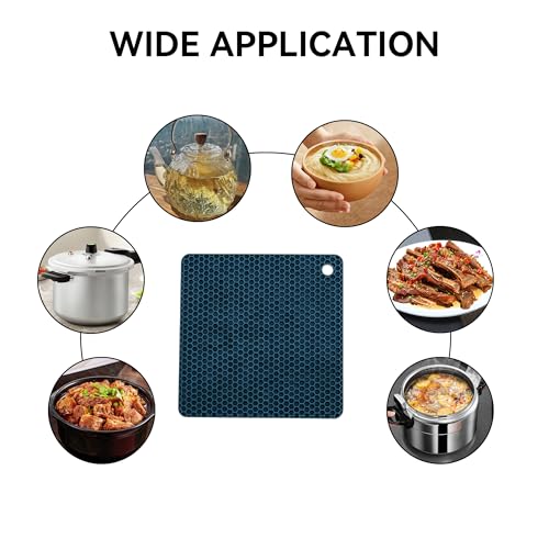Image of Silicone Trivet Mats,Heat Resistant Pot Holders, Multipurpose Non-Slip Hot Pads for Kitchen Potholders, Hot Dishers, Jar Opener, Spoon Holder, Food Grade Silicone(Blue Size Square 7.1''x7.1'')
