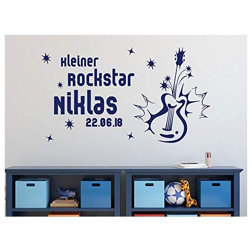 GRAZDesign väggdekal barnkammare musiker – väggtatuering barnkammare gitare – tatuering namn barn present till födelsedag – väggtatuering 88 x 50 cm/049 könsblå