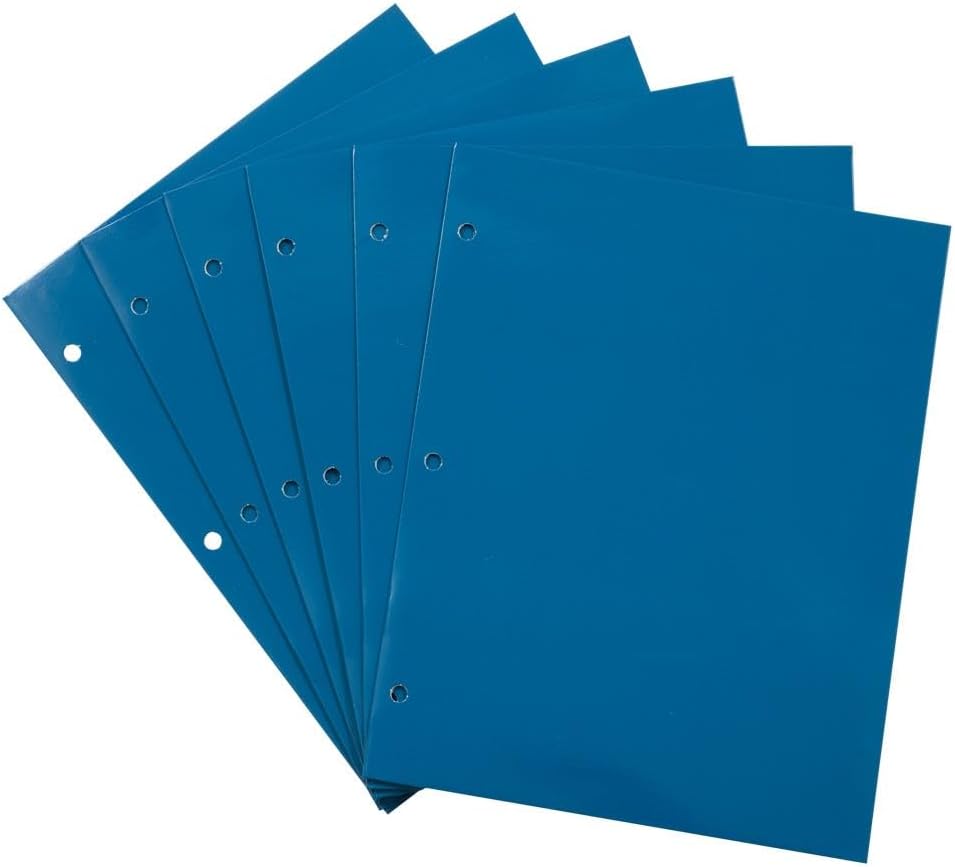 JAM PAPER Laminated Two Pocket Glossy 3 Hole Punch School Folders - Letter Size - High Gloss Blue - Bulk 100/Box
