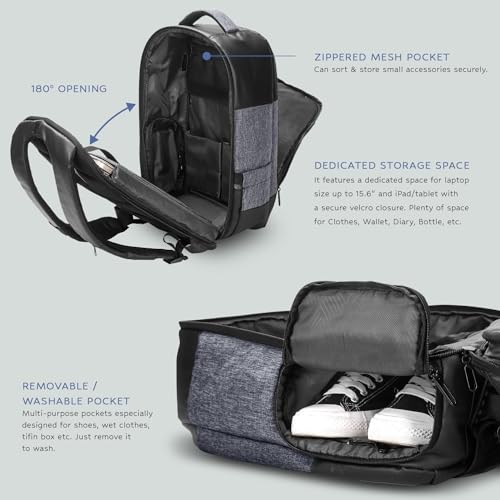 Image of AirCase Laptop bag Anti Theft Backpack for Office College & Travel fits upto 15.6 inch Laptop /Macbook, water resistant, Durable, Multi-Pockets, 180 open (Black)- 1 Yr warranty