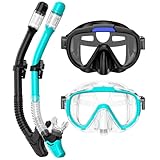 Seovediary Snorkeling Gear for Adults Anti-Fog Panoramic View Snorkel Mask Set Dry Top Snorkel Kit with Carry Bag for Snorkeling Scuba Diving Swimming Travel