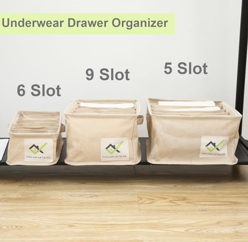 Image of House Of Quirk Set Of 3 Foldable Storage Box Drawer Divider Organizer Closet Storage For Socks Bra Tie Scarfs (5+6+9 Slot, Set Of 3, Beige Linen) - Clothing