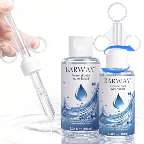 BARWAY Water Based Lube with 10ml Applicator Injector Anal Sex & Vaginal Lubricant for Privacy & Toys Non-Sticky pH Balanced Personal Lubrification for Men Women & Couples 2 x 3.38 Fl Oz