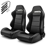 ModifyStreet Universal Classic Plain Black PVC Reclinable Racing Seats Pair