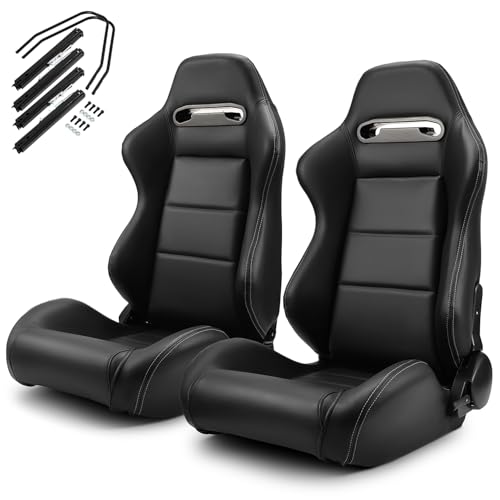 ModifyStreet Universal Classic Plain Black PVC Reclinable Racing Seats Pair