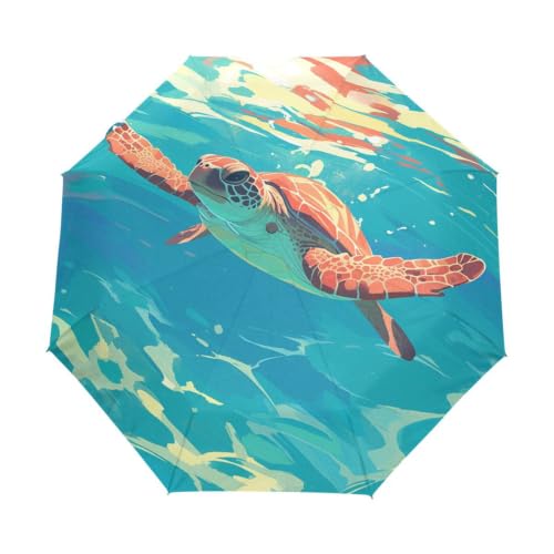 Parapluie pliant tortue de mer automatique au design marin unique et robuste
