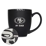 Rico Industries NFL Football San Francisco 49ers #1 Dad 15oz Laser Engraved Matte Black Ceramic Bistro Mug - for Hot or Cold Drinks