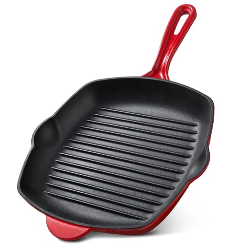 LENND Cast Iron Grill Pan Skillet Frying Pan Nonstick Square Grilling Skillet Steak Pan Durable Large Cast Iron Cookware Pot Compatible with Oven Stovetop Grill Campfire Induction
