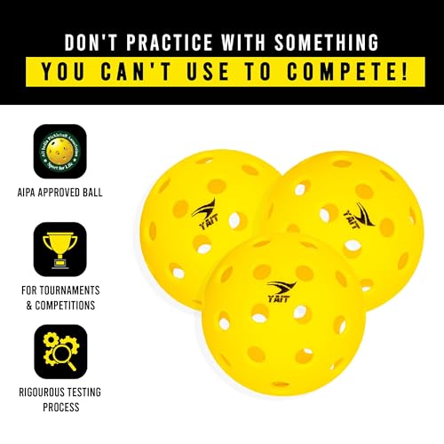 Image of Gee-Max Pickleball Ball (Pack of 6) | 40 Hole Outdoor Ball for Tournament Play | Perfectly Balanced, Durable PP Material, True Flight | AIPA Approved Pickleball (Yellow)
