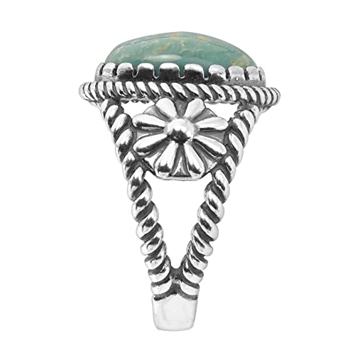American West Jewelry Sterling Silver Genuine Gemstone Concha Flower Ring, Sizes 5 to 133