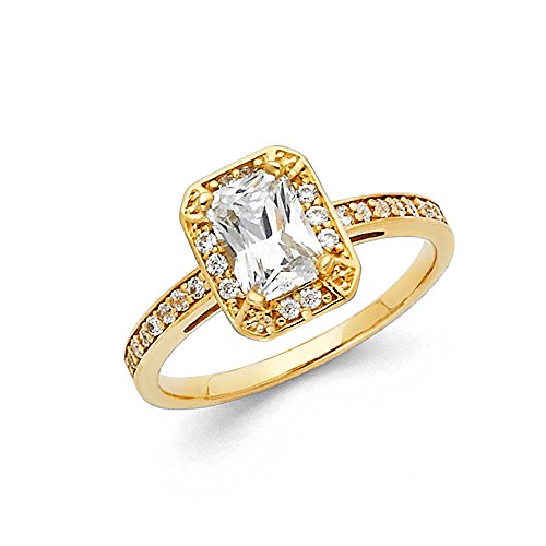 Sonia Jewels 14k Yellow Gold Emerald Cubic Zirconia CZ Engagement Ring W/Rd Side