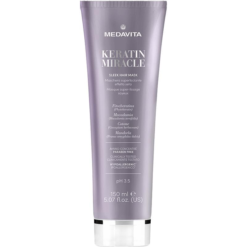 Medavita | Keratin Miracle Sleek Hair Mask, 150 ml, odbudowująca maska do włosów z wygładzającą keratyną