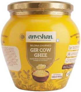 Anveshan A2 Gir Cow Desi Ghee 500ML | Bilona Method | Curd-Churned & Cultured | Pure, Natural & Danedar | Lactose-Free, Gluten-Free | Grass-Fed | Lab Tested | Traditional Desi Ghee