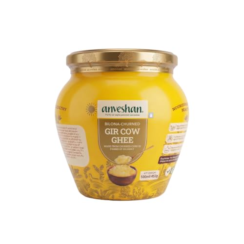 Image of Anveshan A2 Gir Cow Desi Ghee 500ML | Bilona Method | Curd-Churned & Cultured | Pure, Natural & Danedar | Lactose-Free, Gluten-Free | Grass-Fed | Lab Tested | Traditional Desi Ghee
