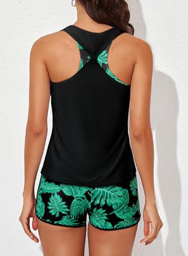 Image of Aleumdr Womens Athletic 3 Piece Tankini Swimsuits with Shorts Swim Tank Tops with Sports Bra and Boyshorts Bathing Suits