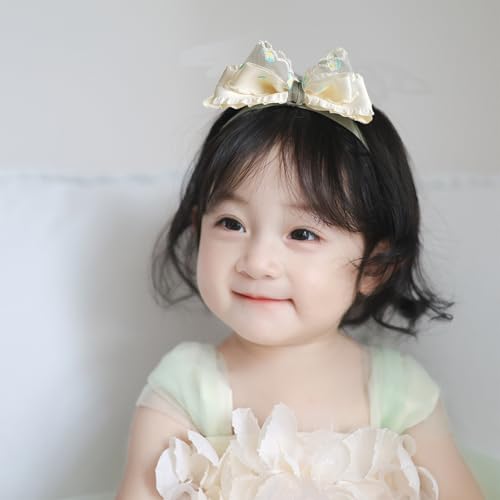 Cute Baby Girls Headbands Hair Bows Stretchy Bow-knot Hairband Soft Cotton Tulle Hair Accessory for Newborn Infant Toddler (Off White B, Elastic)2