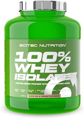 Scitec Nutrition 100% Whey Isolate, Flavored Drink Powder with Whey Protein Isolate, L-Glutamine, L-Arginine and Sweeteners, Sugar-Free, Gluten-Free and Palm Oil-Free, 2 kg, Cookies & Cream