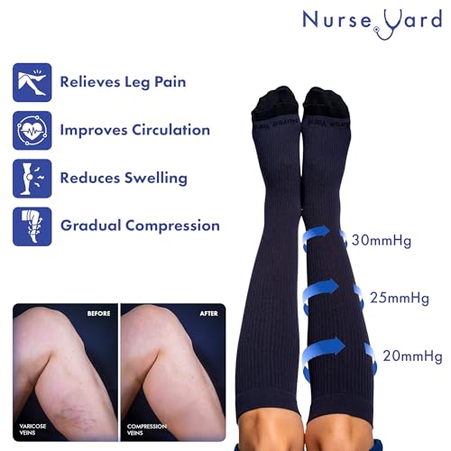 Image of Nurse Yard Compression Socks for Nurses - Women & Men - 20-30mmHg Graduated Compression, For Medical Staff, Athletes - 1 Pair