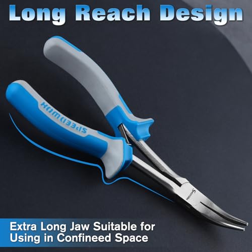 Image of SPEEDWOX Long Reach Bent Nose Pliers 6 Inches 45 Degree Curved Mini Chain Nose Smooth Tapered Jaws Precision Fine Pliers for Hard to Reach Narrow Spaces High Leverage Reduce Efforts Non-slip Handle