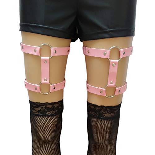 eYLun 2 peças de cinta-liga de couro punk para mulheres, 2 peças, rosa, One size, Sexy