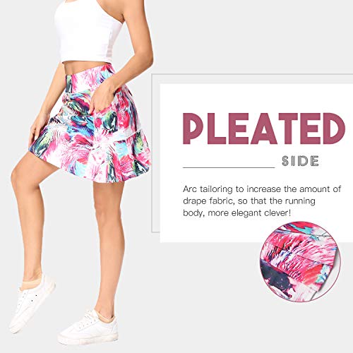 WOWENY Women's Athletic Tennis Skorts Skirts for Women Running Golf Skort with Pockets (Print Pink, Medium)