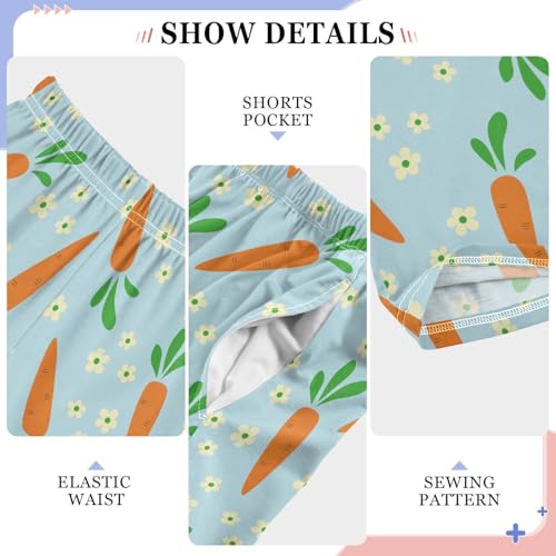 Carrot Floral Boys Long Pants Soft Trousers Elastic Waist Kids Lounge Bottoms with Pockets S-XL4