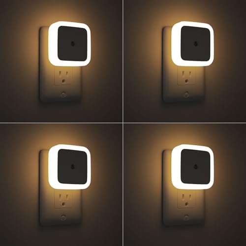 Sujeet Night Light, Set of 4 Plug in Wall Night Light, Plug in Night Light, Dawn to Dusk LED Night Lamp for Bedroom, Bathroom, Hallway, Warm White Light