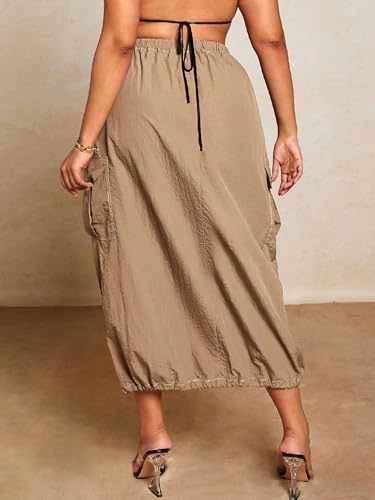 Verdusa Women's Plus Size Cargo Skirt Streetwear Drawstring Waist Long Skirts with Pockets2