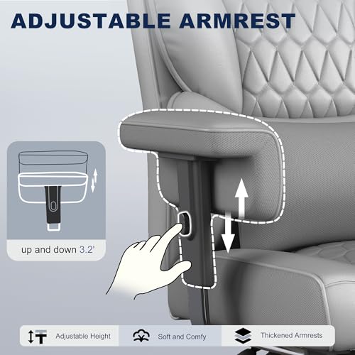 Image of Misolant Big and Tall Office Chair with Footrest, High Back Executive Desk Chair with Adjustable Lift Armrest, 155Recline,Lumbar Support Pillow, Faux Leather Gaming Chairs for Home or Office Gray