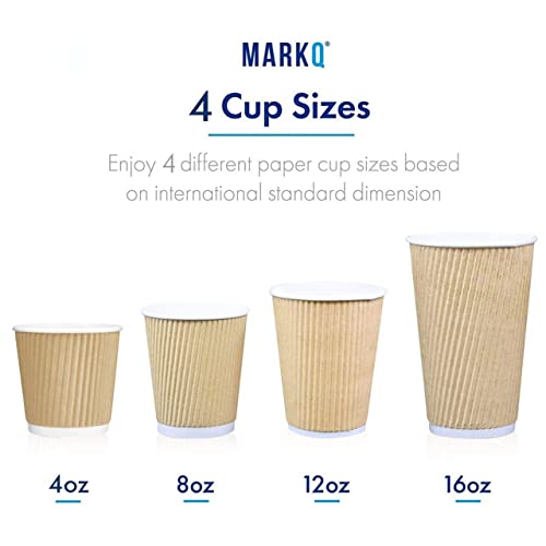 مارك كيو [مجموعة من 50] [8 اونصة] اكواب قهوة بنية معزولة ومموجة للاستعمال مرة واحدة - اكواب ورقية مموجة صديقة للبيئة للمشروبات الساخنة والشاي