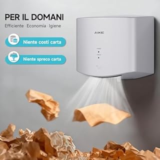AIKE Air Wiper Asciugamani Compatto, Asciugatura ad Alta velocità, 1400W 220V, Collega e USA, Senza Carta e Senza Contatto per Bagni Pubblici, AK2630S (Argento)