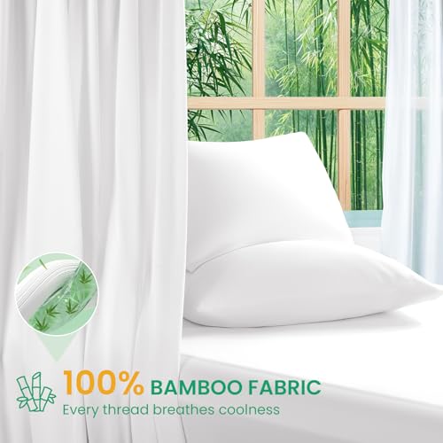 SONORO KATE 100% Viscose Derived from Bamboo_Sheets Queen Size, Ultra Breathable & Cooling Bed Sheets for Hot Sleepers, Hotel Luxury Silky Bedding Sheets, 16\" Deep Pocket - 4PC (White,Queen)