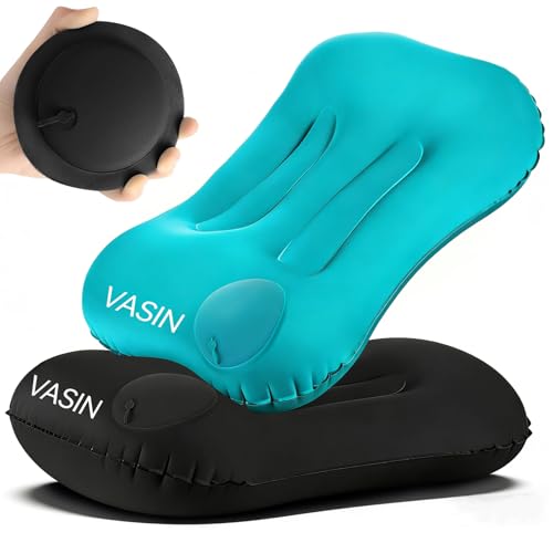 VASIN Aufblasbares Kissen 2026 Neu 2 Stück Aufblasbares Nackenkissen Ergonomisch (Schutz der Nacken und Schultern) Leicht Aufblasbar Camping Kissen Tragbar für Reisen Camping Strand Mann/Frau