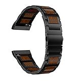 LDFAS Wood Band Compatible for Fitbit Sense 2/Versa 4 Bands, Red Sandalwood Stainless Steel Metal Wo