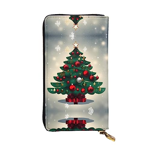 Leather Wallet 7.48 x 4.13 in - Stylish and Durable Wallet for Women with Multiple Compartments and Zipper Design Christmas Gift Tree Pattern