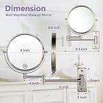Wall Mounted Makeup Mirror, 1X/5X Magnifying Mirror Double Sided, 8 Inch Extendable Bathroom Mirror for Shaving, Nickel ALHAKIN