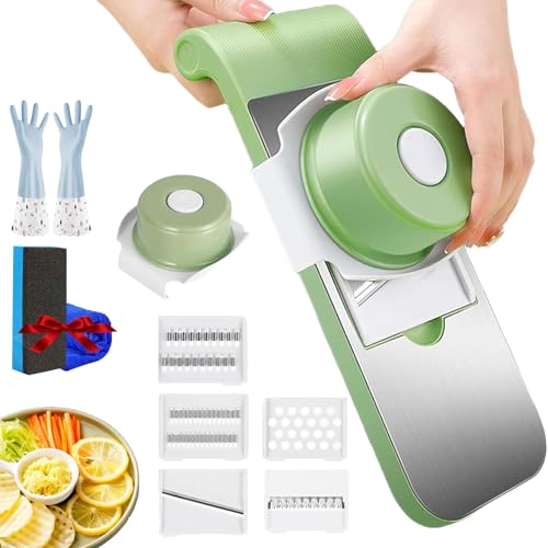 Multifunctional Vegetable Cutter, Portable Mandoline Slicer for Kitchen, Adjustable Vegetable Cutter with Stainless Steel Blades, Home Essentials & Kitchen Gadgets (5Blades/Set)
