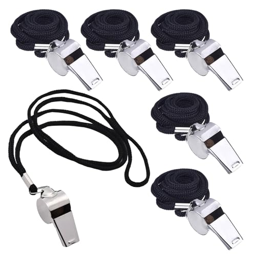 6 silbatos de acero inoxidable con cordón negro miniatura 1