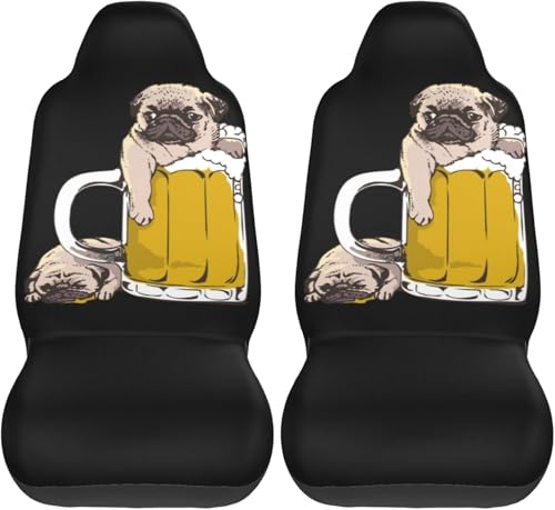 面白い パグ 犬柄 シートカバー 2枚 前席 防汚 カーシートカバー シートエプロン クッション 軽自動車 普通車 ブラック 運転席 助手席 座席 おしゃれ 車用 シート カバー プレゼント cc164