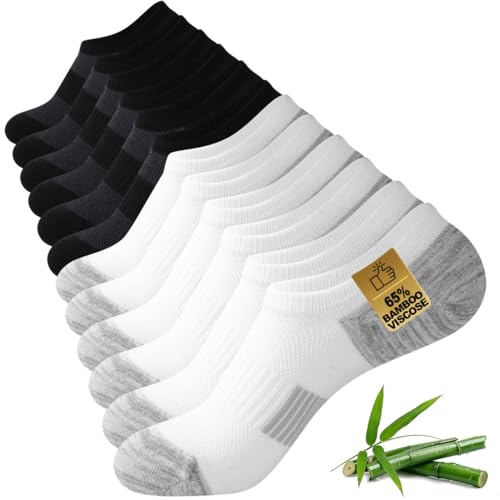 ZhiNuSi No Show Socks Men, Rayon from Bamboo Low Cut Thin Ankle Short Footies Non Slip Invisible Socks for Sneakers White Black 6 Pairs Size 10-13